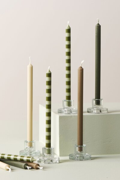 Sviečka Taper Olive Green Stripes 20 cm