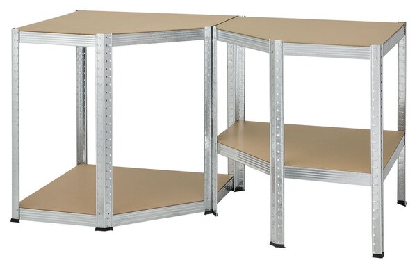 Rohový regál - 160x75x40-75 cm - strieborný