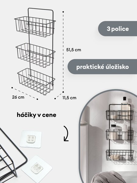Sinsay - Polica s tromi košíkmi - čierna