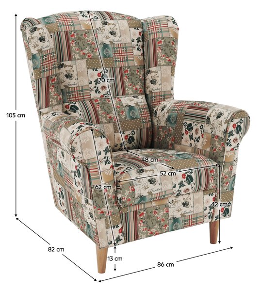 KONDELA Kreslo ušiak, látka patchwork viorica 1, CHARLOT