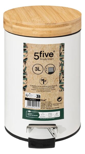 Odpadkový kôš s bambusovým vekom NATUREO 3L, biely