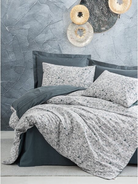 Predĺžené bielo-sivé obliečky na dvojlôžko z bavlny Renforcé 260x220 cm Molly – Mijolnir