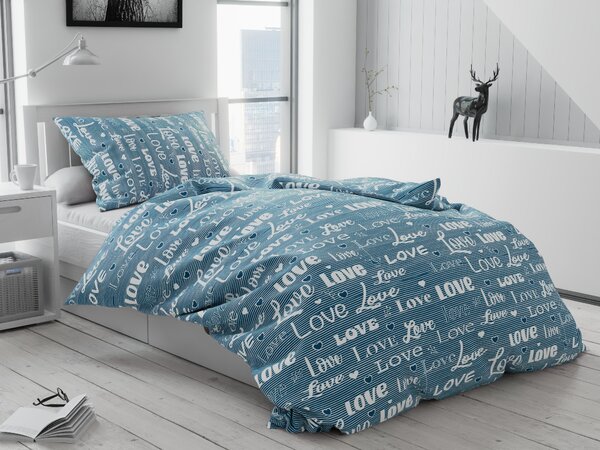 Bavlnené obliečky Love modré Rozměr povlečení: 2 ks 70x90 cm | 200x220 cm