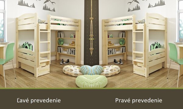 Poschodová posteľ Dárius 80x200 vyvýšená Natural - bez povrchovej úpravy Pravé Bez príslušenstva
