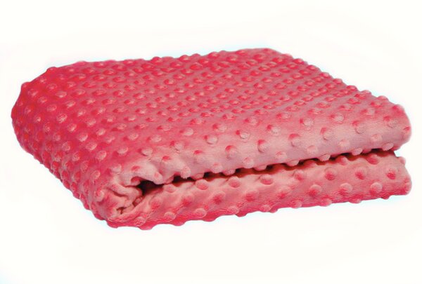 Látka Minky 380 mikroplyš vzor bodky, farba koralová