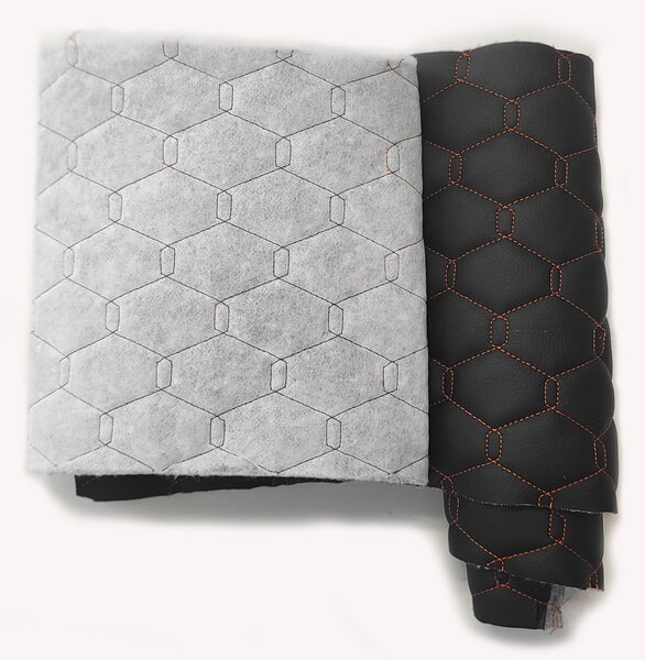 Ekokoža prešívaná GEO, farba čierno-oranžová, metráž 145 cm
