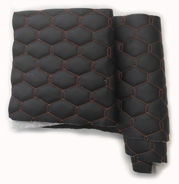 Ekokoža prešívaná GEO, farba čierno-oranžová, metráž 145 cm