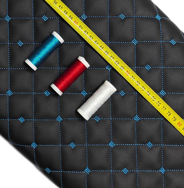 Ekokoža MIX 3x3 cm, prešívaná, farba čierno-tyrkysová, metráž 145 cm