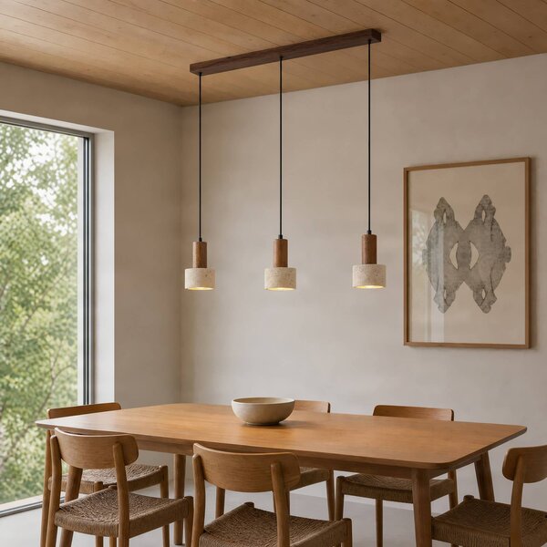 Lucande Závesné svietidlo Carlotta, 3-pl., 80 cm, béžové, betón, Krémová / jantárovo žltá, Obývacia izba / jedáleň, Betón, Moderný, Závesné svietidlo