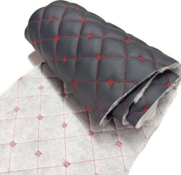 Ekokoža MIX 3x3 cm, prešívaná, farba grafitovo-červená, metráž 145 cm