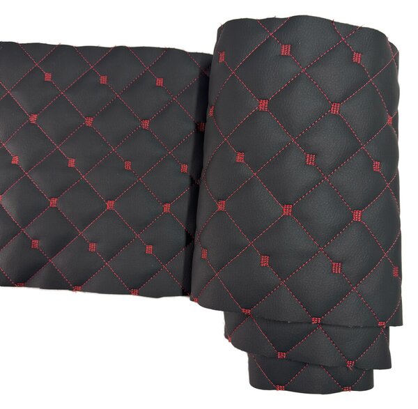 Ekokoža MIX 3x3 cm, prešívaná, farba čierno-červená, metráž 145 cm