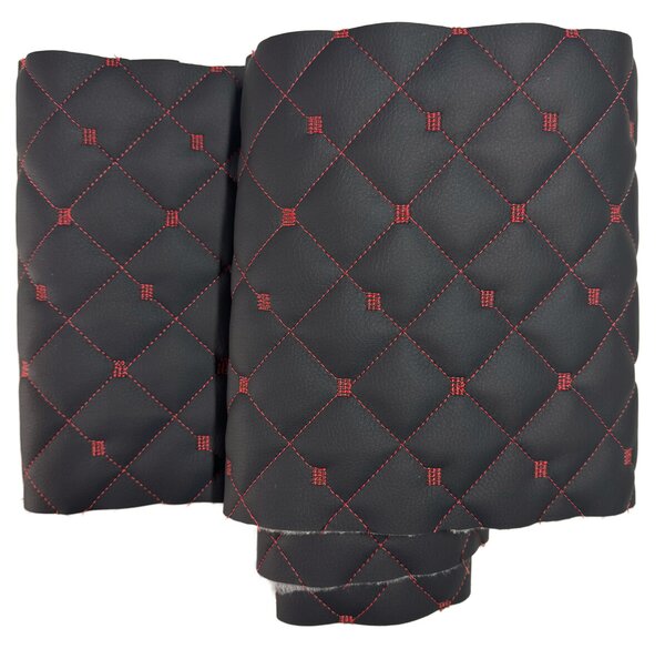 Ekokoža MIX 3x3 cm, prešívaná, farba čierno-červená, metráž 145 cm
