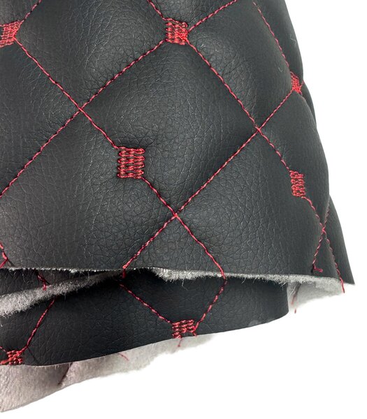 Ekokoža MIX 3x3 cm, prešívaná, farba čierno-červená, metráž 145 cm