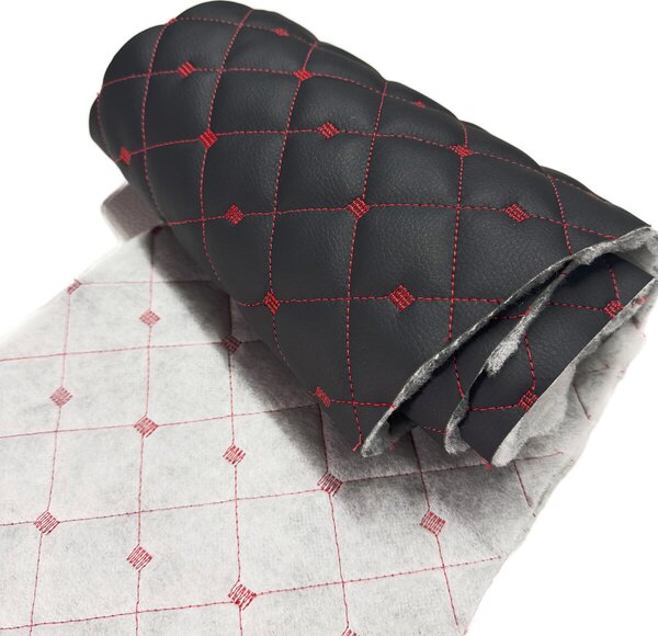 Ekokoža MIX 3x3 cm, prešívaná, farba čierno-červená, metráž 145 cm