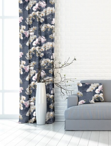 Velúrová poťahová látka s potlačou vzor kvety orchidei 410564-110