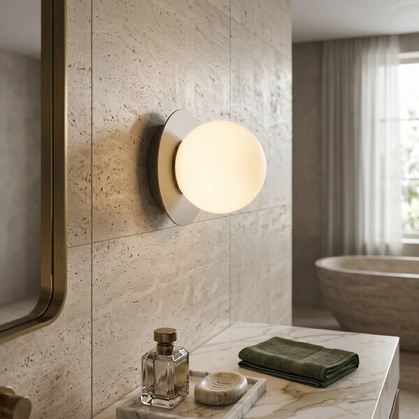 EMIBIG LIGHTING Nástenné svetlo Minerva, opálová/béžová, Ø 15 cm, sklo/kov, E14, Krémová / jantárovo žltá, Obývacia izba / jedáleň, Sklo, Moderný, Nástenné svietidlo