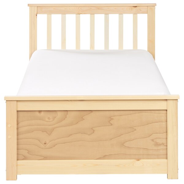 Posteľ svetlohnedá borovicové drevo MDF 90 x 200 cm s čelom minimalistický škandinávsky štýl spálňa detská izba