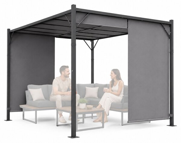 Terasová záhradná pergola 3x4 m oceľový altánok s prístreškom sivá MultiGarden