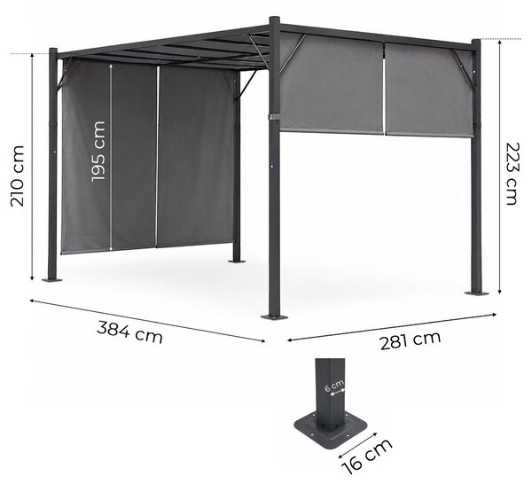 Terasová záhradná pergola 3x4 m oceľový altánok s prístreškom sivá MultiGarden