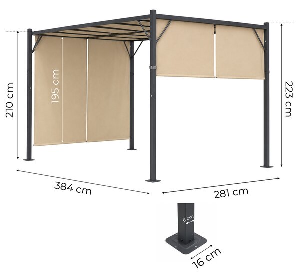 Terasová záhradná pergola 3x4 m oceľový altánok s prístreškom béžová MultiGarden