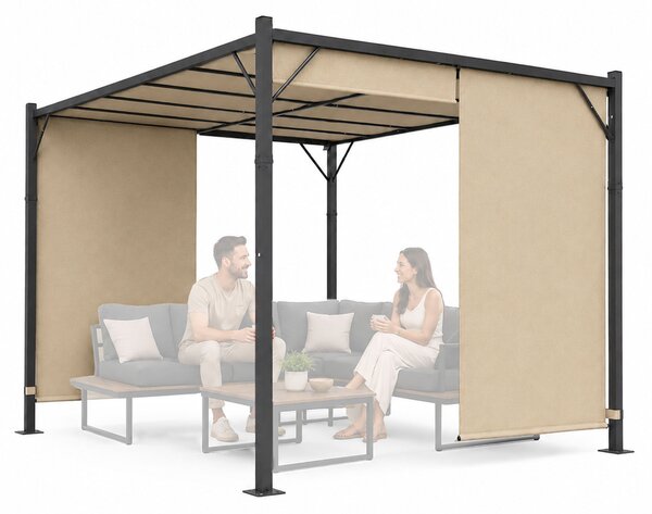 Terasová záhradná pergola 3x4 m oceľový altánok s prístreškom béžová MultiGarden