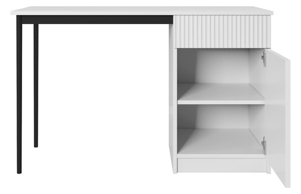 Biely písací stôl Nicole 120 cm s jednými dverami a zásuvkou - biely mat / čierne nohy