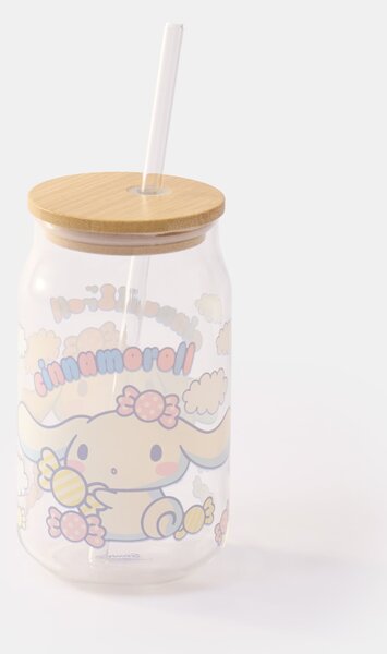 Sinsay - Sklenený hrnček s bambusovým viečkom a slamkou Cinnamoroll - viacfarebná