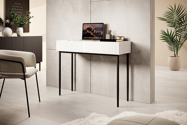 Moderný písací stôl Nicole 100 cm - biely mat / čierna