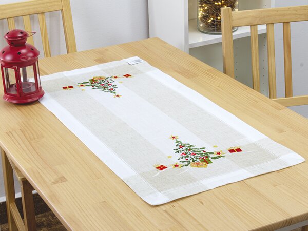 Vianočný vyšívaný obrus Christmas tree TiaHome - 40x85 cm