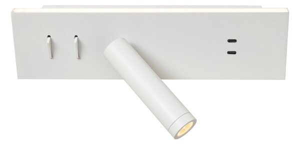 Moderné biele nastaviteľné nástenné svietidlo s USB-C vrátane LED - Modric