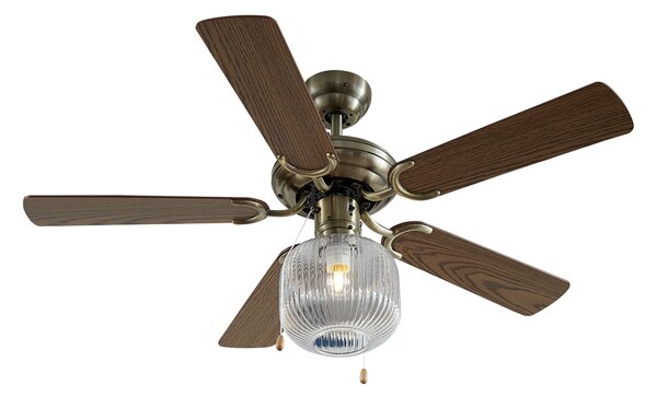 Stropný ventilátor mosadzný s drevom 107,5 cm s ťahovým spínačom - Mistral Karel