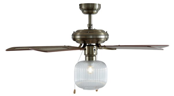 Stropný ventilátor mosadzný s drevom 107,5 cm s ťahovým spínačom - Mistral Karel