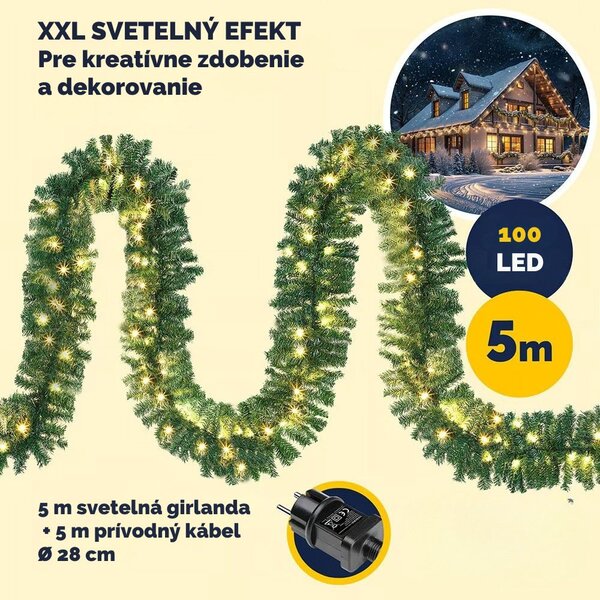 Vianočná girlanda ANDREA s osvetlením na diaľkové ovládanie, 5m, zelená Casaria