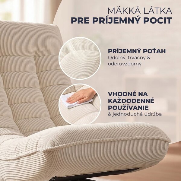 Leňoška ABERDEEN CORD, rebrovaný poťah, 87x60x105cm, béžová Casaria
