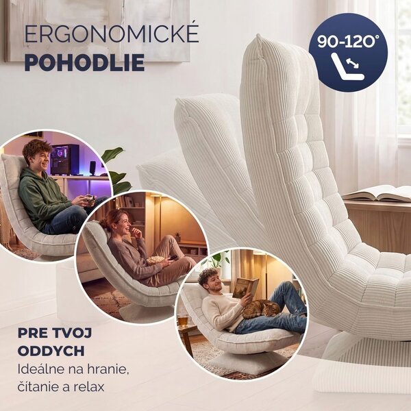 Leňoška ABERDEEN CORD, rebrovaný poťah, 87x60x105cm, béžová Casaria