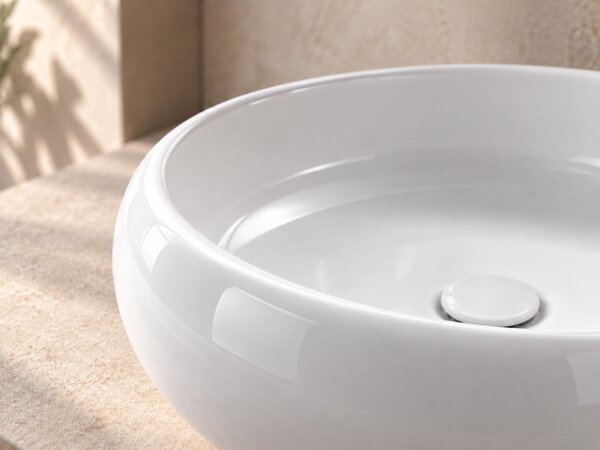 CERANO - Keramické umývadlo Pietra - na dosku - biele lesklé - Ø 36,4 cm