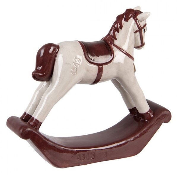 Béžovo-hnedá keramická dekorácia hojdací koník ChrisMs - 15*4*14 cm - Clayre & Eef