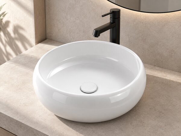 CERANO - Keramické umývadlo Pietra - na dosku - biele lesklé - Ø 36,4 cm