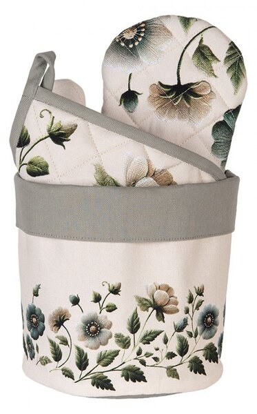 Béžový bavlnený košík na pečivo s kvetmi Gently Blooming - Ø 15*16 cm - Clayre & Eef