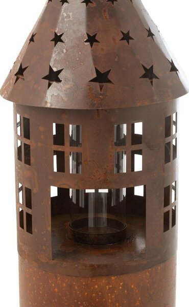 Hrdzavý hnedý rustikálny svietnik domček Star - Ø 23*100 cm - J-Line by Jolipa
