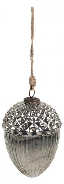 Strieborná sklenená vianočná ozdoba v tvare žaluďa XL - Ø 15*21 cm - Clayre & Eef
