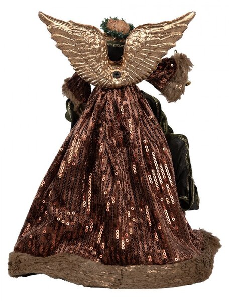 Anjel v ozdobných hnedých šatách na špičku stromčeka Angel Chris - 16*10*28 cm - Clayre & Eef