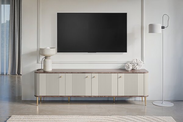 TV stolík Vespera 4D 187 cm - kašmírová / orech / zlaté nožičky