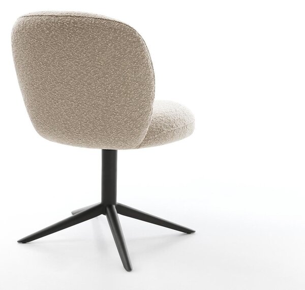 DELIFE Jedálenská stolička Nube-Flex bouclé tmavobéžová čierna podstava otočný 360° hojdacia funkcia vrecková pružina