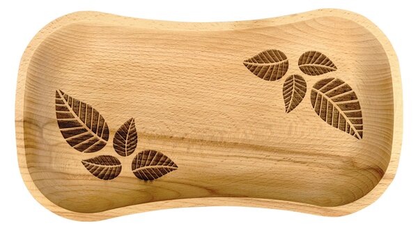 AMADEA Drevený servírovací podnos s motívom listov, masívne drevo, 30 cm