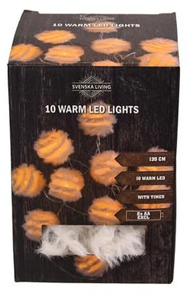 Vianočná svetelná reťaz 10 LED gule pierka s časovačom