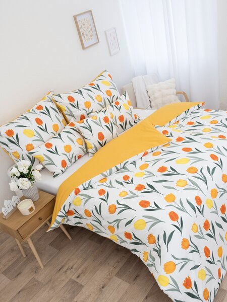 Bavlnené obliečky Renforcé - Kvety tulipánov oranžové
