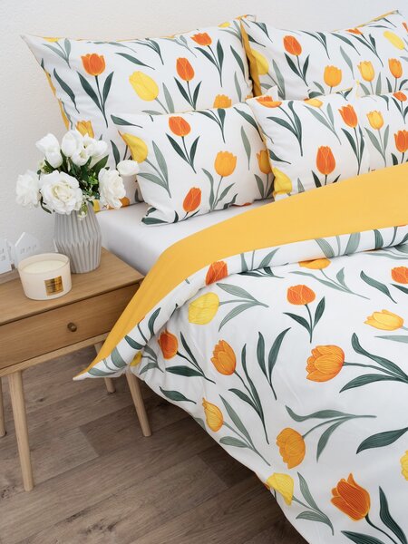 Bavlnené obliečky Renforcé - Kvety tulipánov oranžové