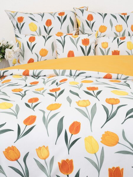 Bavlnené obliečky Renforcé - Kvety tulipánov oranžové