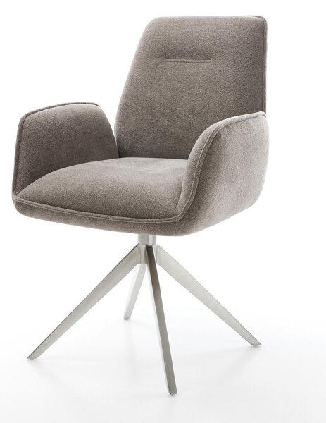 DELIFE Jedálenská stolička Zoa-Flex texturovaná látka mäkký taupe široký krížová podstava nerezová oceľ 360° otočný hojdacia funkcia vrecková pružina
